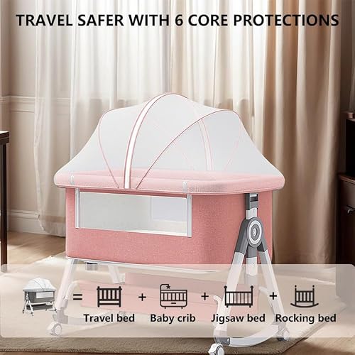 Nawahev pink bassinet mattress and net