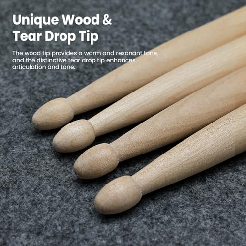 Pair of maple 5A drumsticks side view