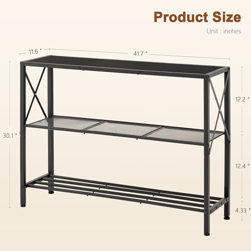 Black 3-tier console table shelf detail