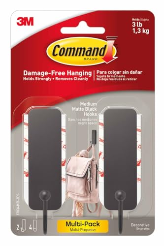 Command Medium Matte Black Hooks package front