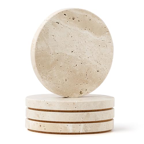 WORHE Natural Travertine Marble Coasters Set