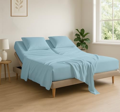 Cottingon 4 Piece Flex Head King Sheet Set Light Blue folded