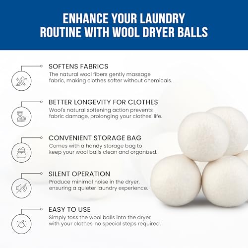 Six pack extra large dryer balls for laundry