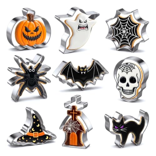 Wmtidene 9-piece silver Halloween cookie cutter set