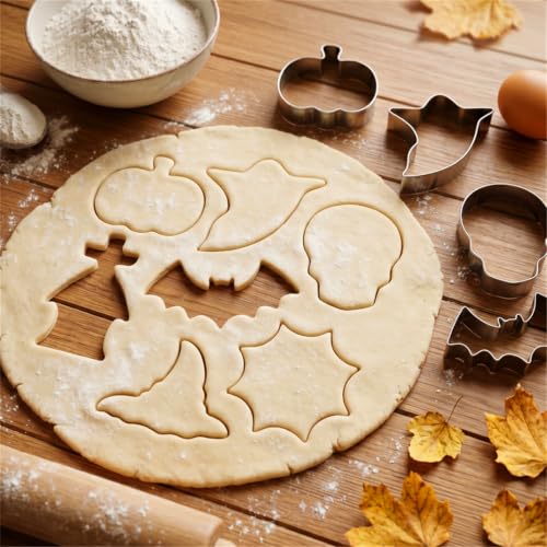 Assorted spooky cookie cutter shapes arranged