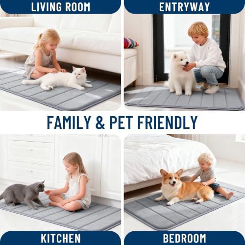 The OLANLY 30x20 grey mat in a kitchen setting