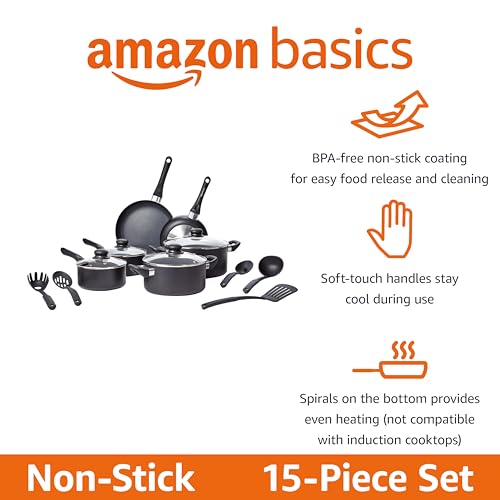 Top-down view of Basics black non-stick pans