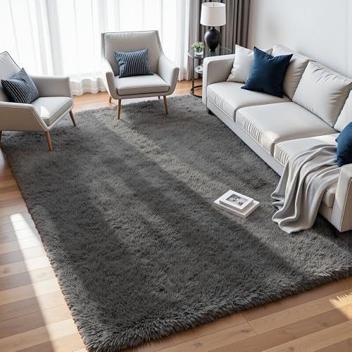 Fuzziness 8x10 grey fluffy shag rug