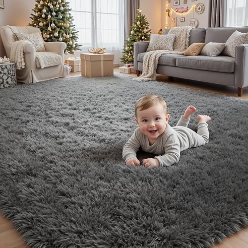 Elegant grey rug in a styled home office