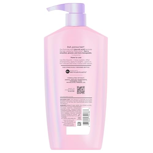 Conditioner bottle showing size and formula features