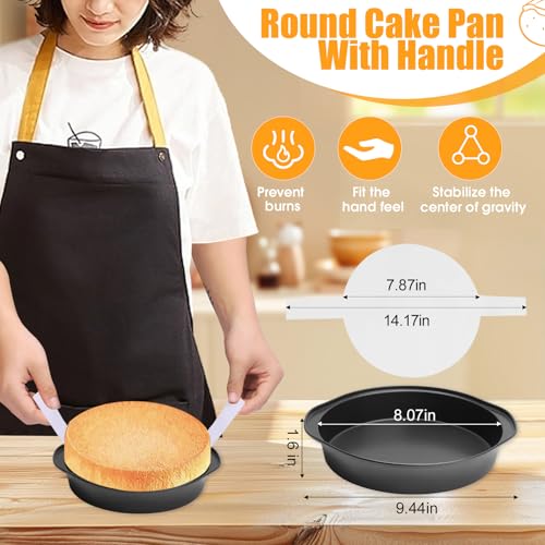 Three carbon steel cake pans with ergonomic handles
