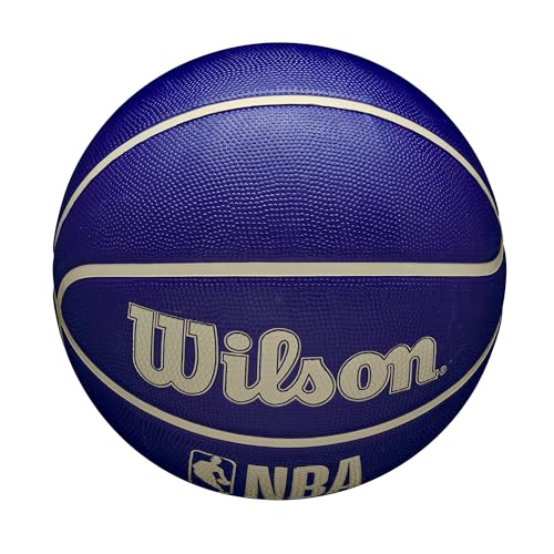 Wilson brand logo on indigo and beige basketball