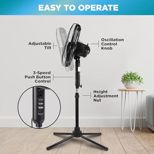 Comfort Zone black stand fan oscillating head