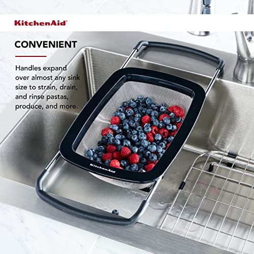Close up of non-slip rubber handle on KitchenAid colander