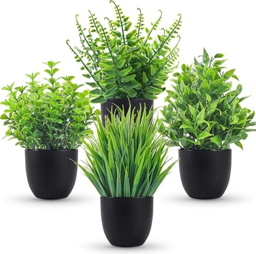 Der Rose 4 Pack Mini Fake Plants in black pots