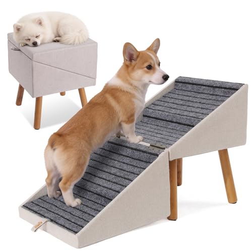 Ziluce 17.13 inch foldable dog stairs in light beige