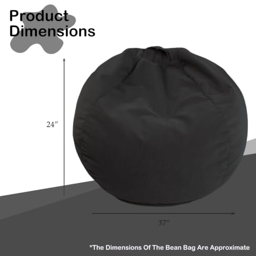 Black bean bag chair side view with handle