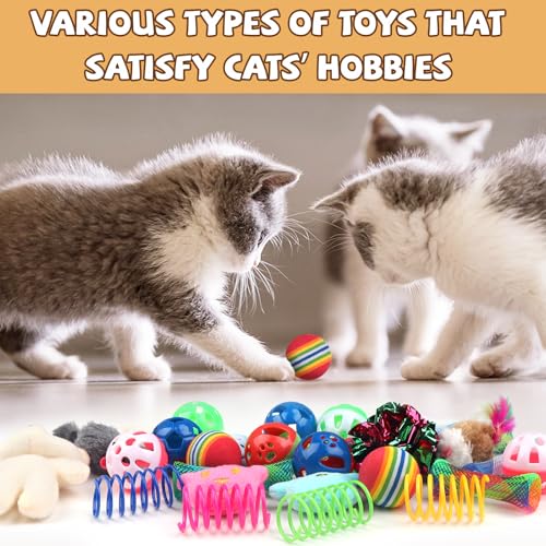 Cat toys including crinkle balls and bells