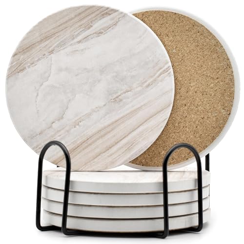 Hoewina 6Pcs Absorbent Ceramic Coasters Set