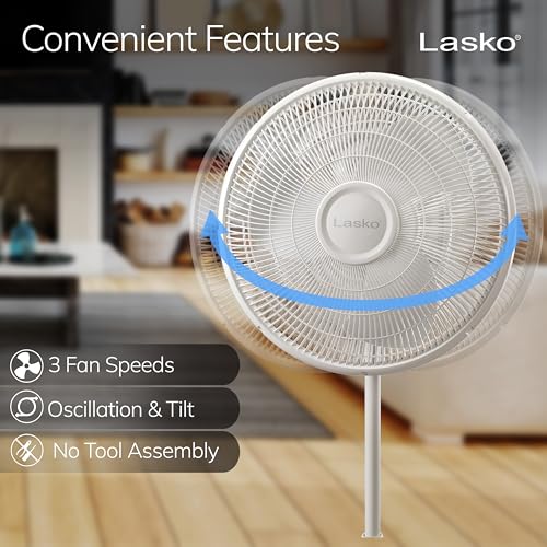 Close up of Lasko 16 inch fan blade and grille