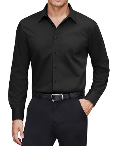 J.VER Men's black cotton stretch long sleeve dress shirt