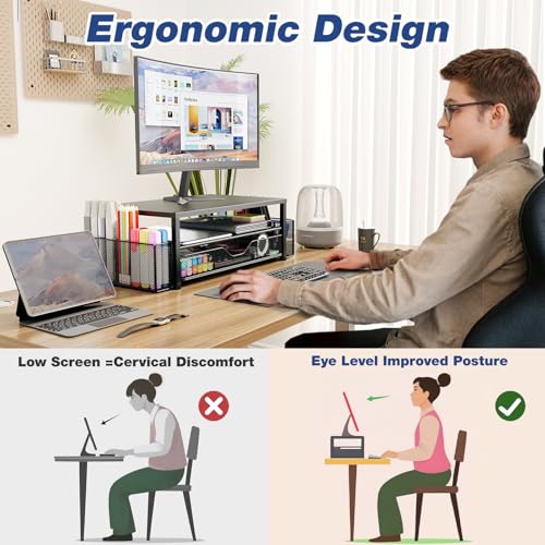 Monitor stand with drawer open