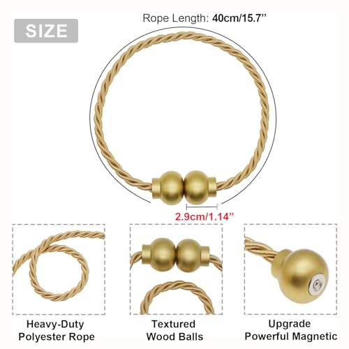 Gold rope tieback secured on a sheer window curtain