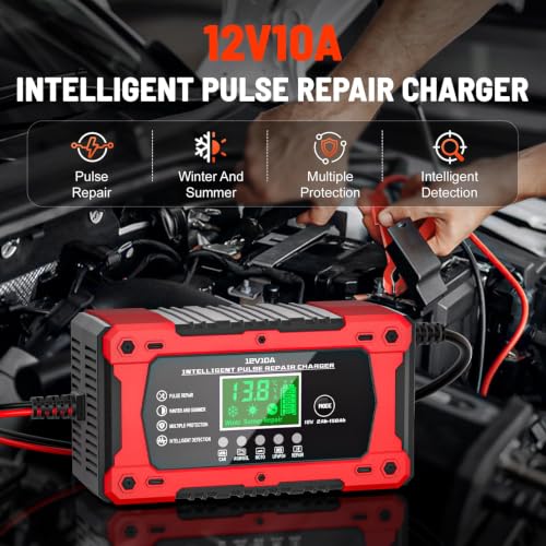 Light red YDBAO car battery charger with LCD screen