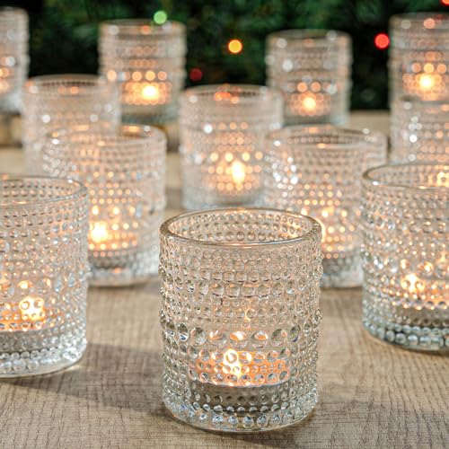 TRIRITE 24 Pack Hobnail Glass Votive Candle Holders clear set