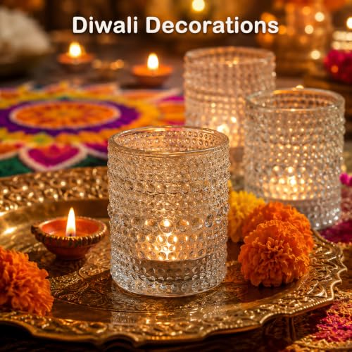 TRIRITE hobnail candle holders arranged on a table