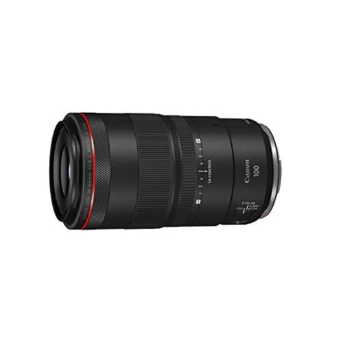 Canon RF100mm lens side profile with hood