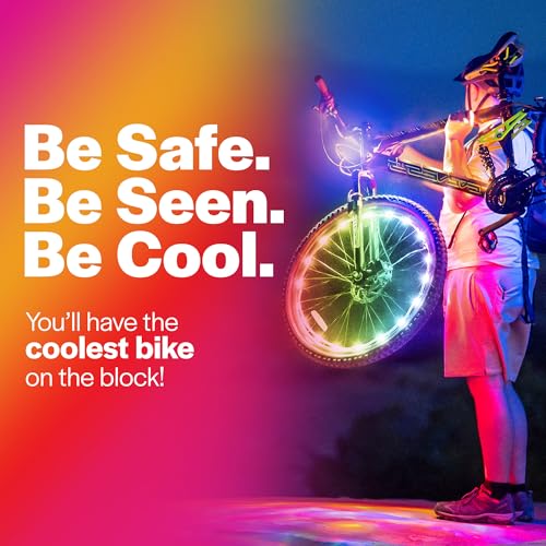 Side profile of a bicycle equipped with colorful LED wheel lights