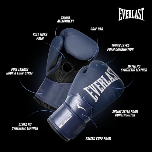 Front view of Everlast navy training gloves