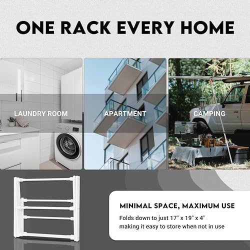 Side profile of the ZOES HOMEWARE white laundry rack