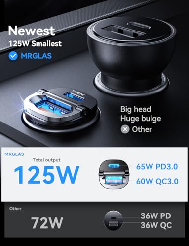 Thumb-sized MRGLAS K99 charger in car outlet