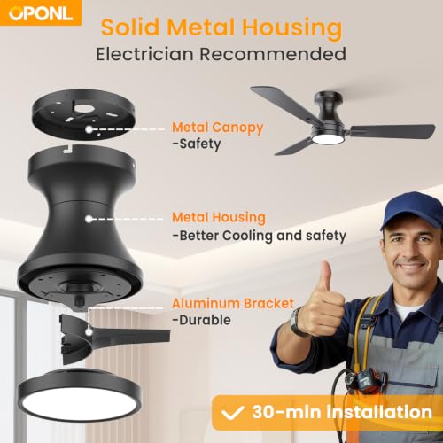 OPONL low profile ceiling fan with light turned on