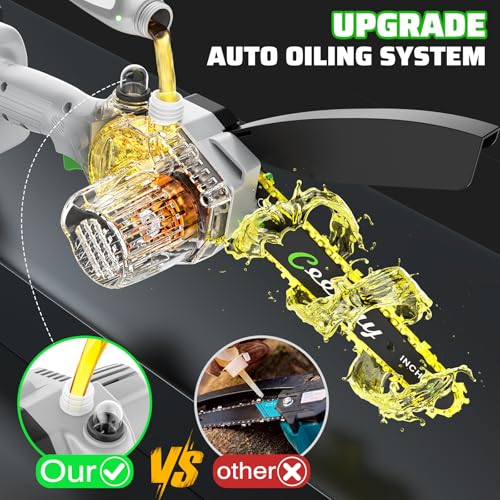 Close-up of CEEPUY electric chainsaw auto-oiler system