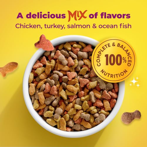 Meow Mix brand dry cat food packaging side view