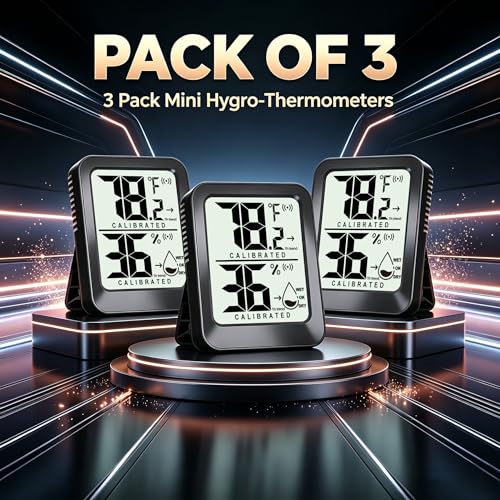 Black mini indoor thermometer side profile