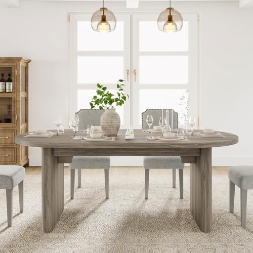 GarveeHome 70.87 inch oval dining table in Grey Walnut