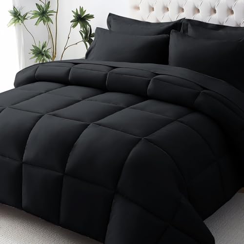 JOLLYVOGUE Queen 7-Piece Comforter Set Black overview