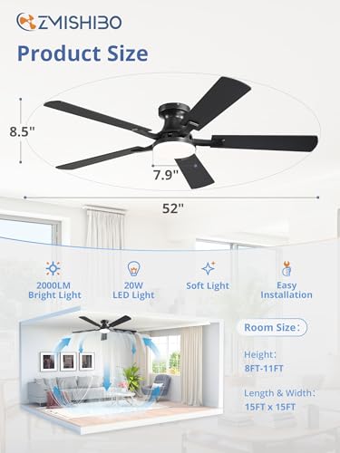 Side profile of black 52 inch ZMISHIBO fan