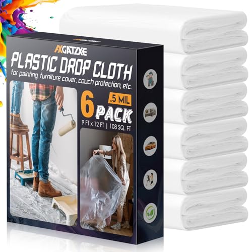 Axgatoxe 12 x 9 Ft Plastic Drop Cloths 6-pack packaging