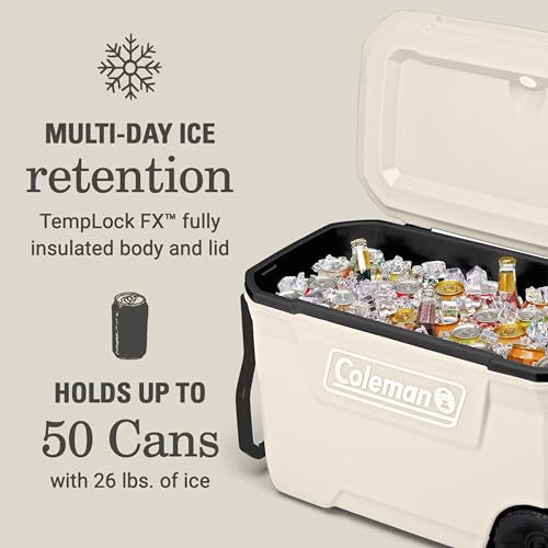 Side profile view of Coleman 62-Quart cooler wheels