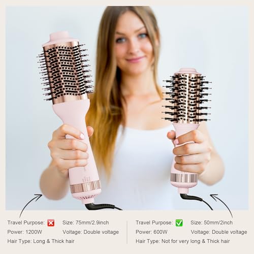 Ergonomic handle and heat control buttons on the Hair Trends brush