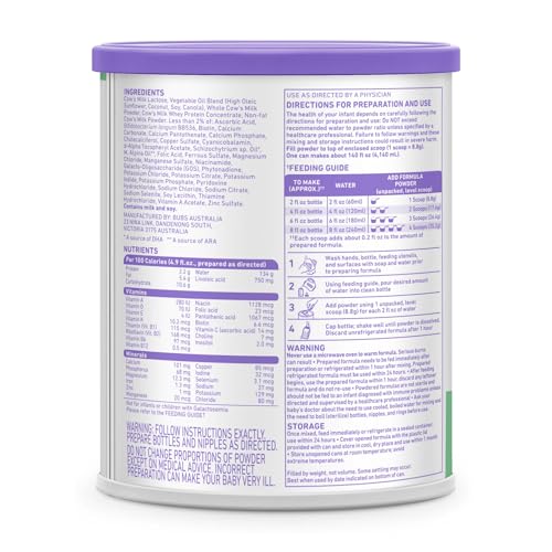 Bubs formula container nutrition facts panel