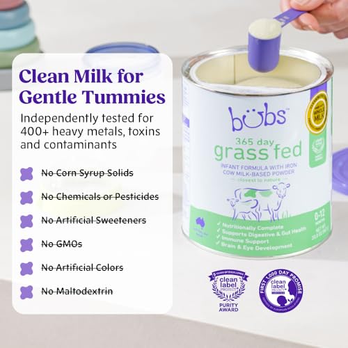Close up of Bubs infant formula ingredient list