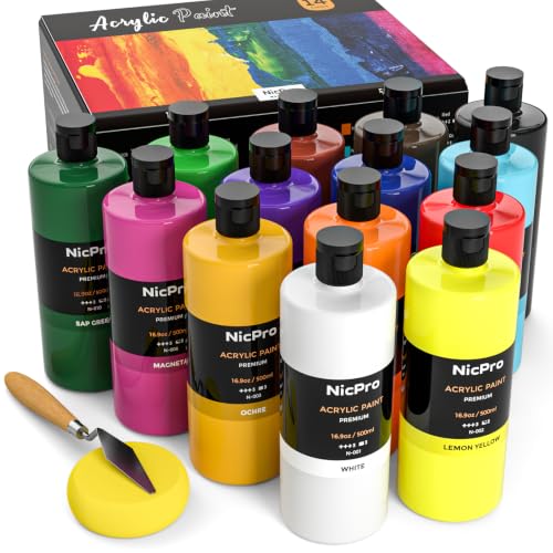 Nicpro 14 Colors Large Bulk Acrylic Paint Set bottles