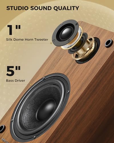 Brown wood finish detail on MEVOSTO speakers
