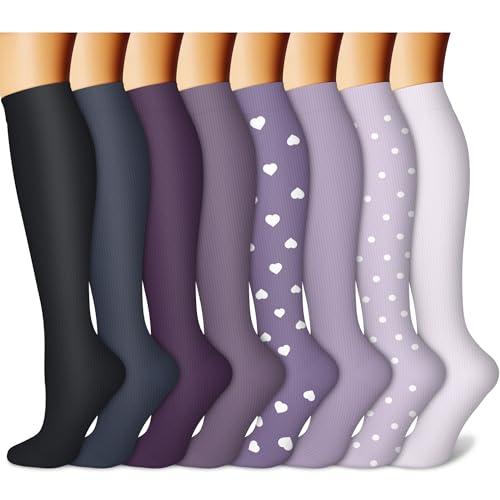 CHARMKING 8-pair compression socks set in Black and Purple
